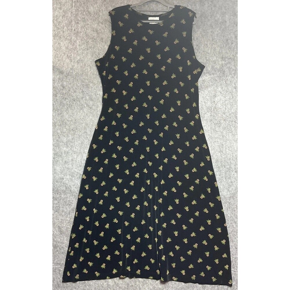 Coldwater Creek Dress Womens PXL Black Pineapple Print Sleeveless Maxi Tropical